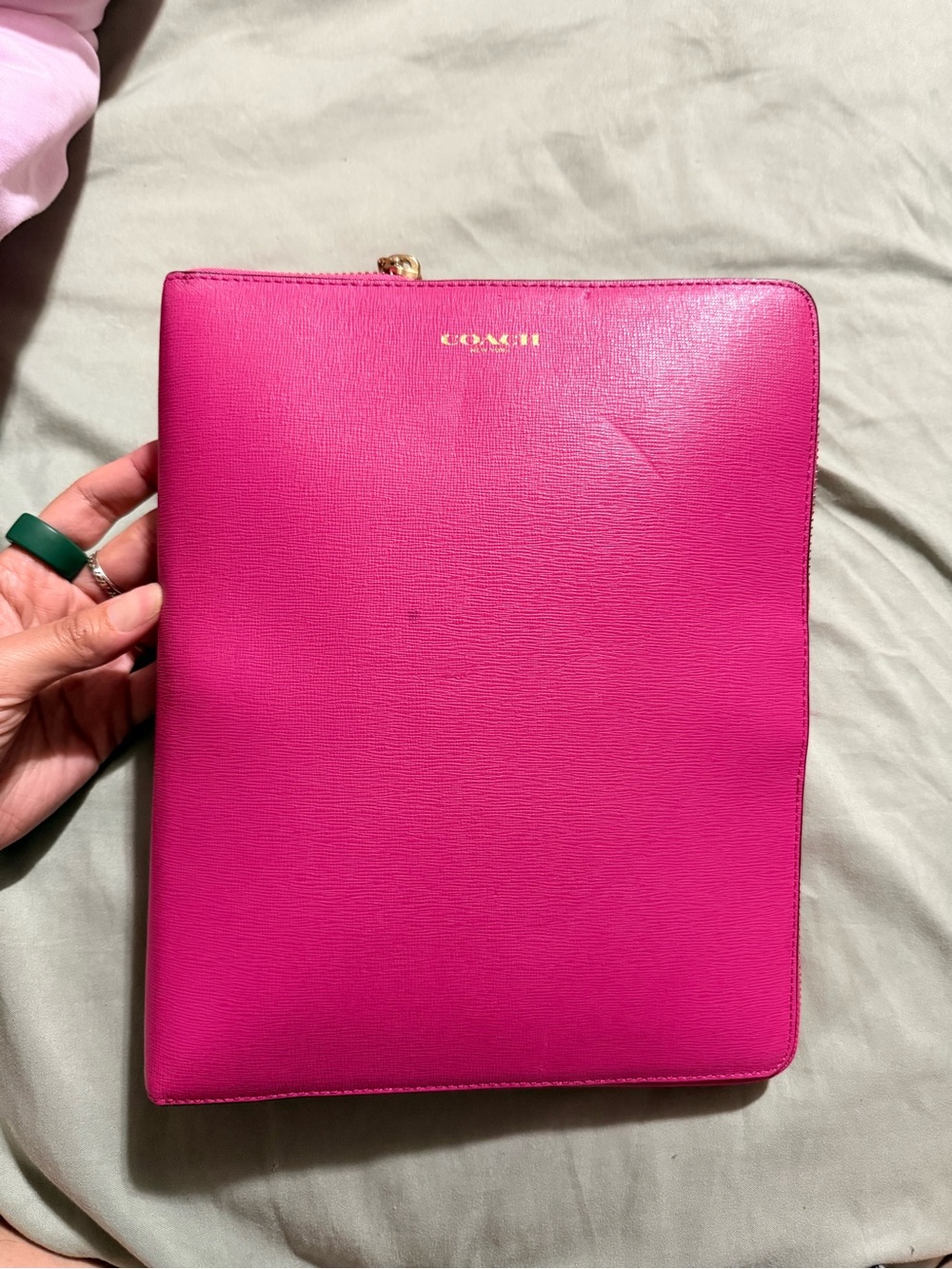 COACH Bright Pink Zip Tablet Sleeve with Gold Logo